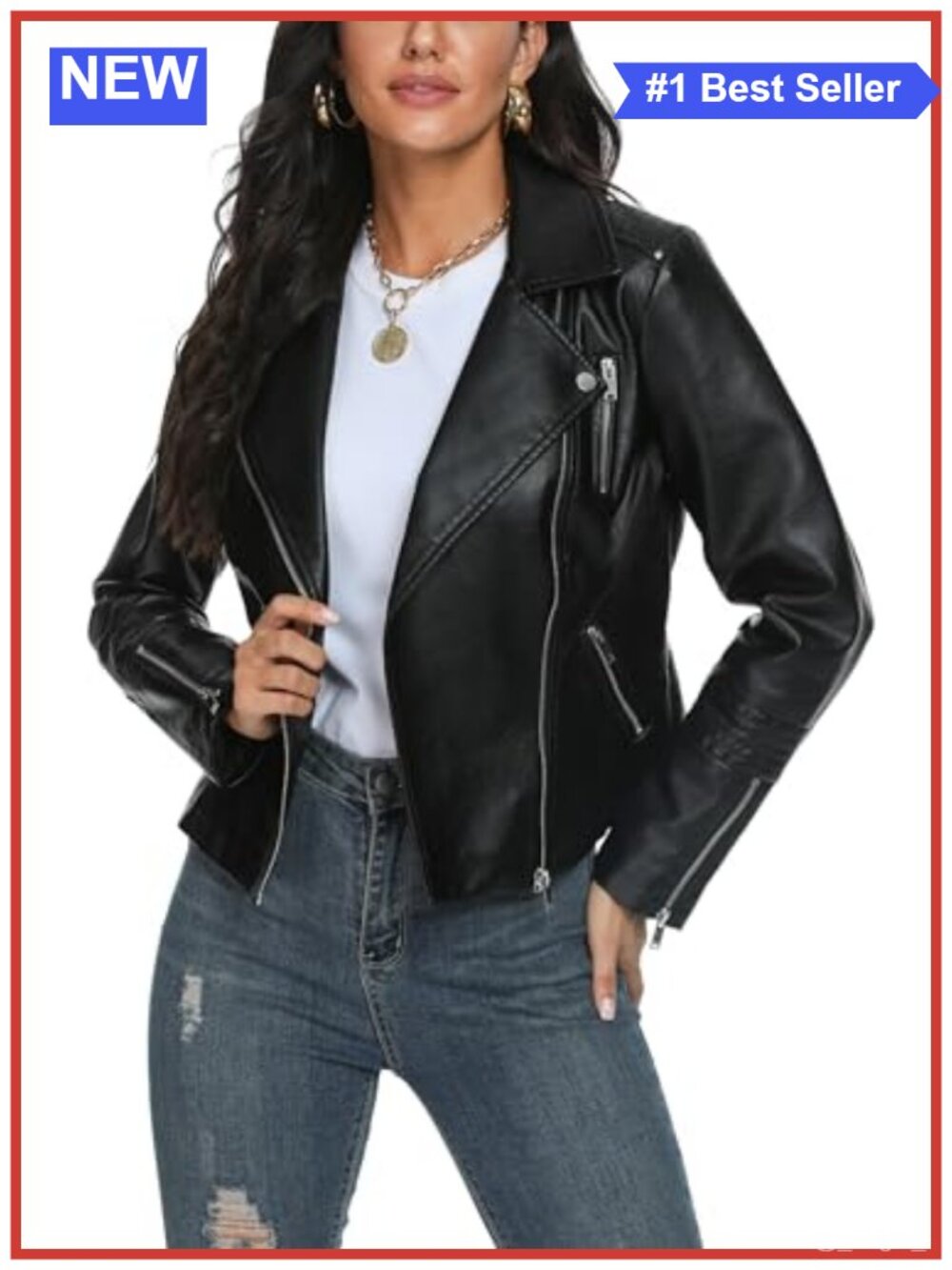 Faux Leather Moto Jacket Lapel Fitted Biker Coat